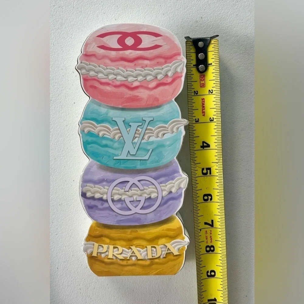 NEW!District Cheers Canvas Art - Chanel Pink & Green Wine Bottle-Wood Doughnut